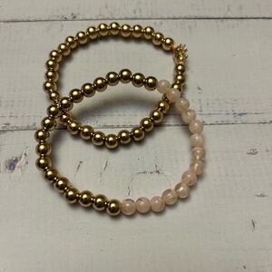 Elegant Gold and Cream colored Beaded Bracelet Set